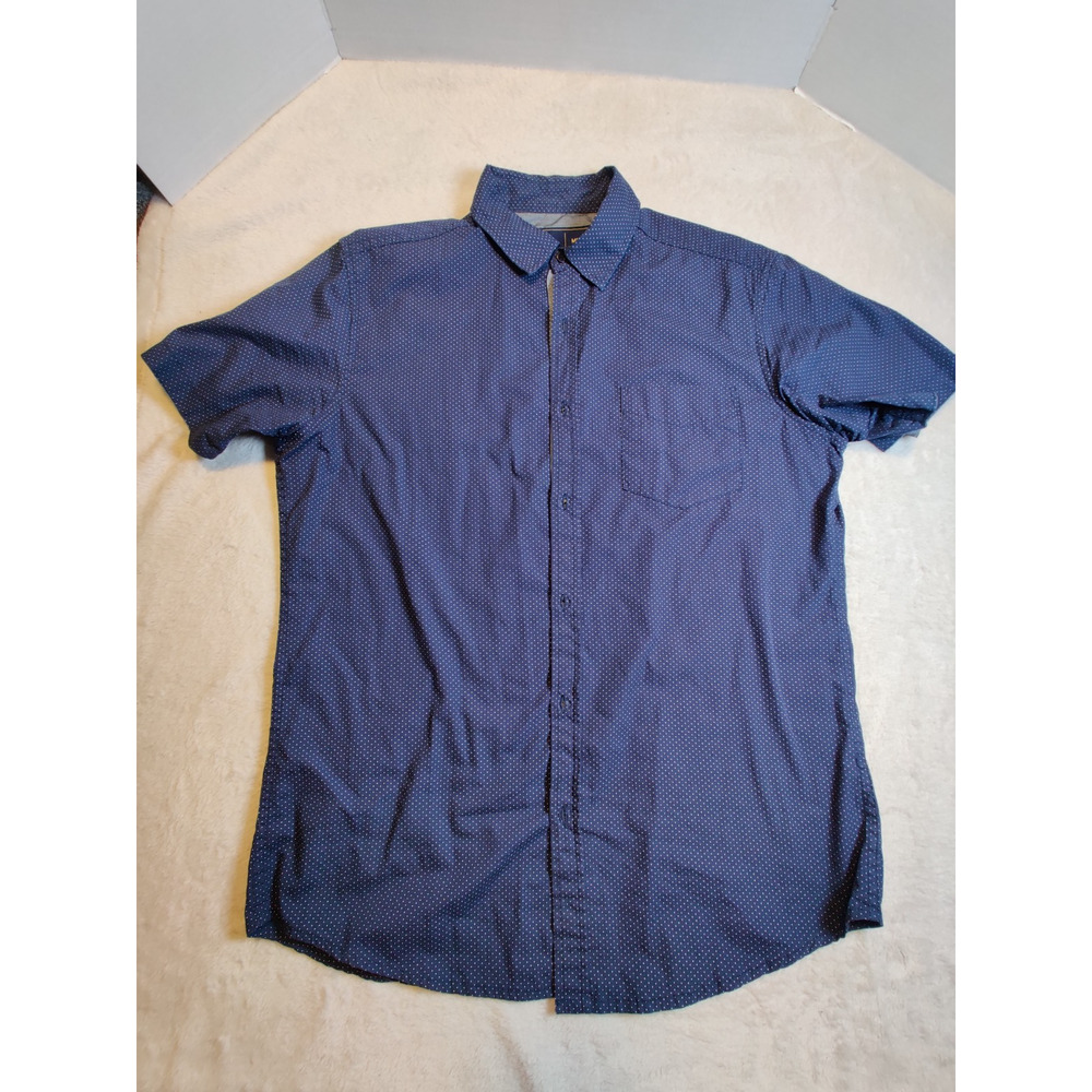 Rugby University Shirt Button Down Short Sleeve Polka Dot Navy Men's Size Medium